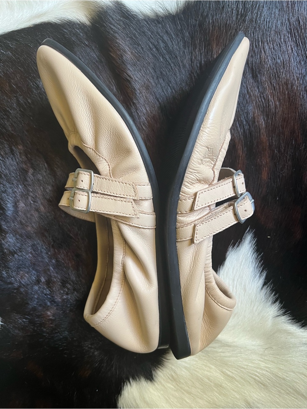 Free People Cream Leather Double-Strap Flats - Picture 5 of 6